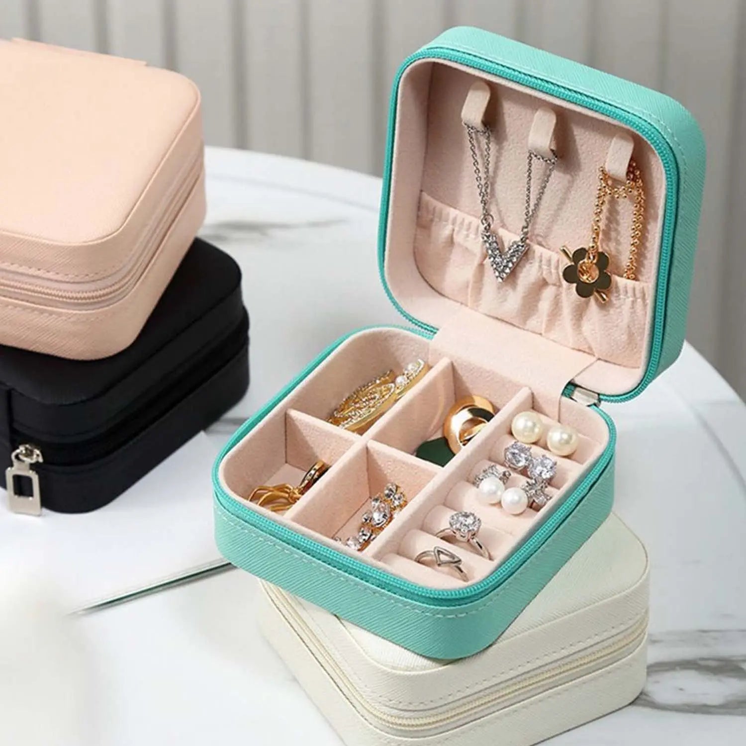 Leather Jewelry Box for Earrings, Rings, and Cosmetics in  (Random Color) - Pure Bazaar PK