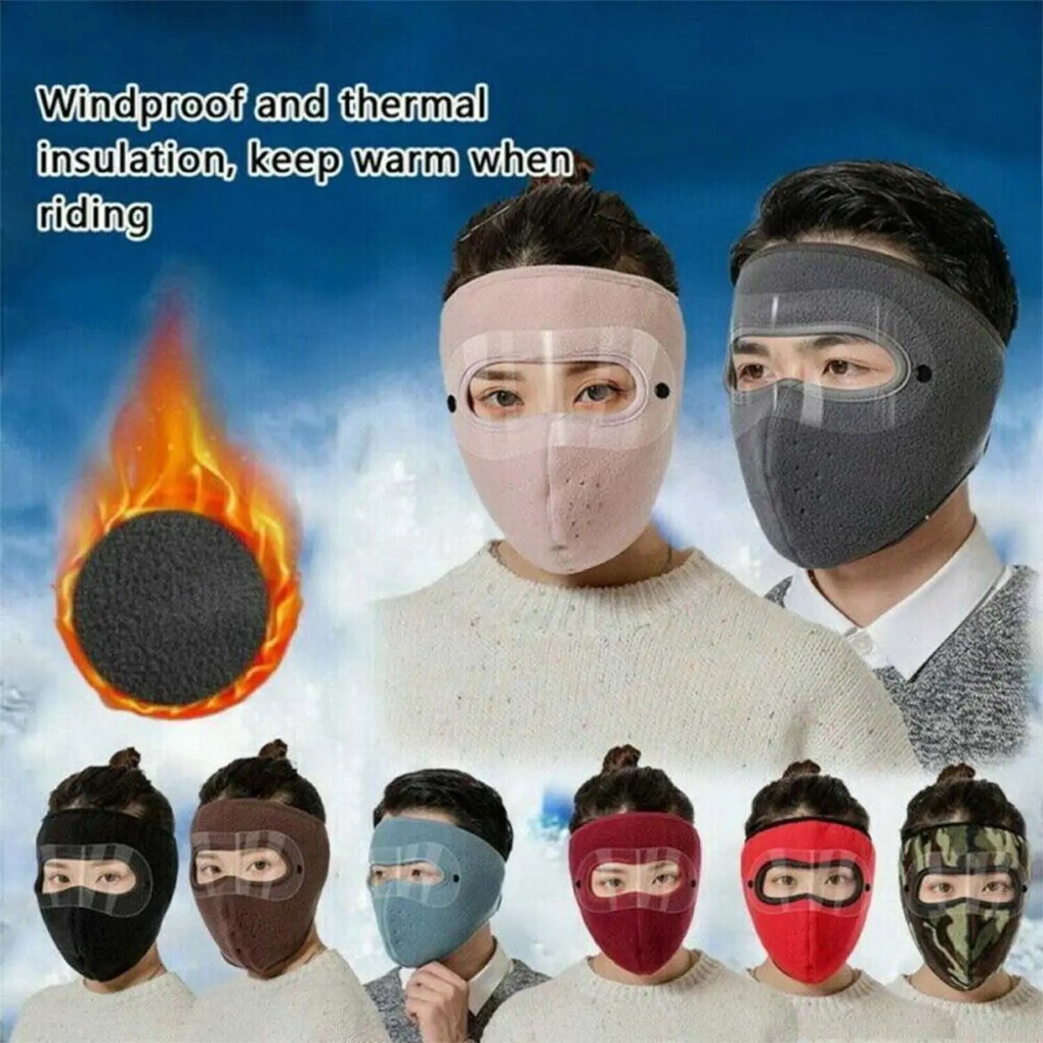 Windproof mask with anti-fog goggles, perfect for winter sports in (Random Color) Pure Bazaar PK