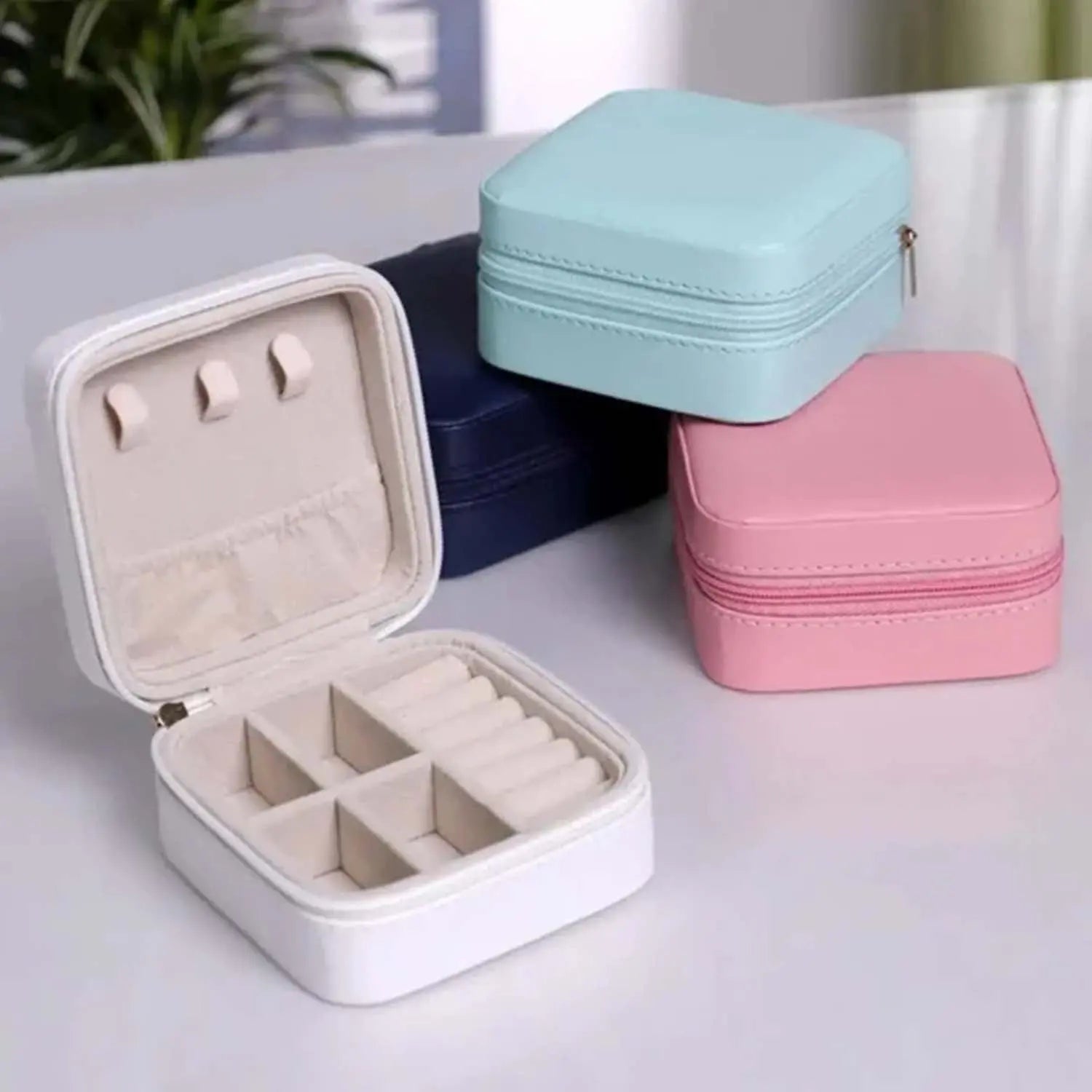 Leather Jewelry Box for Earrings, Rings, and Cosmetics in  (Random Color) - Pure Bazaar PK