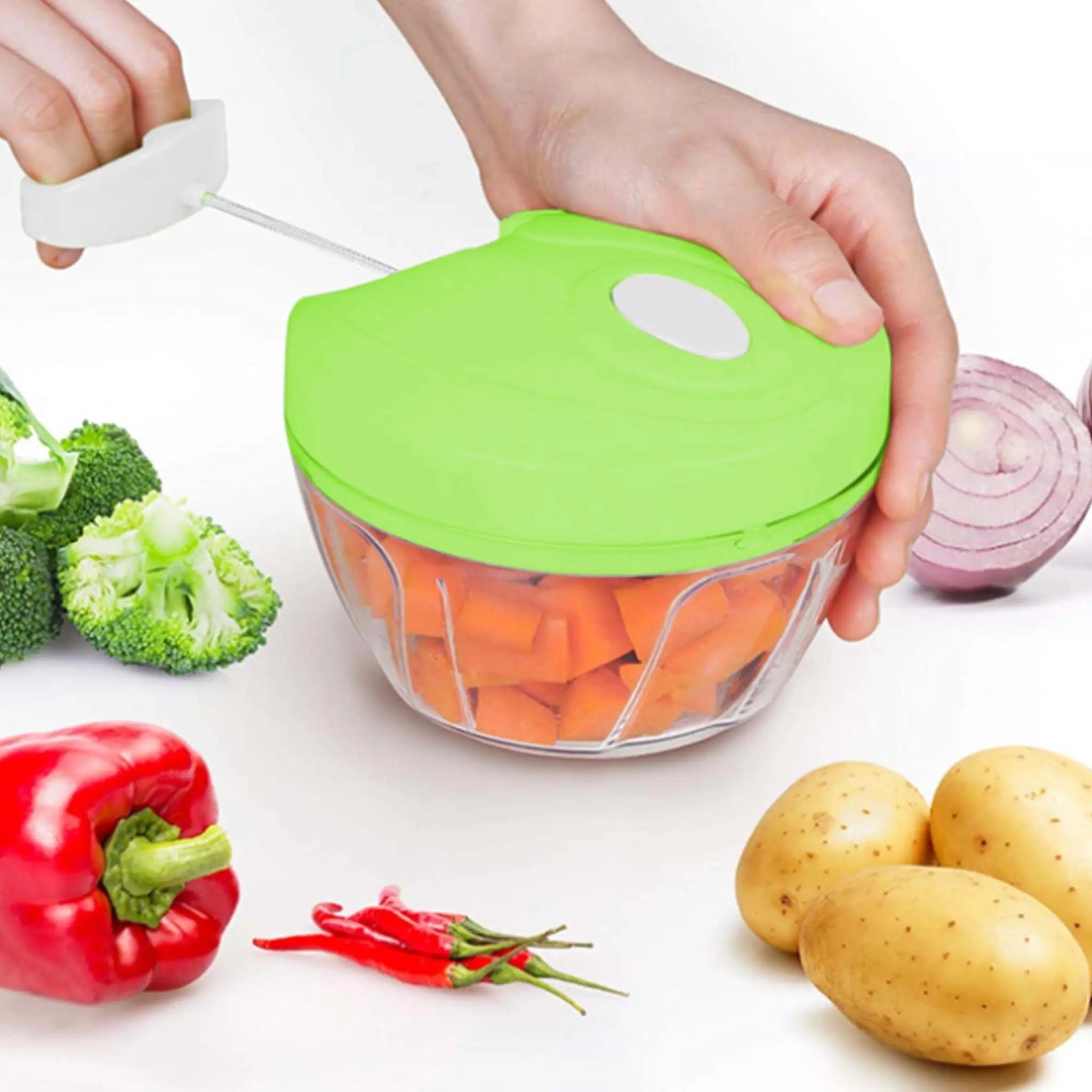 Mini Speedy Chopper Manual Hand Pull Vegetable (Random Color) - Pure Bazaar PK