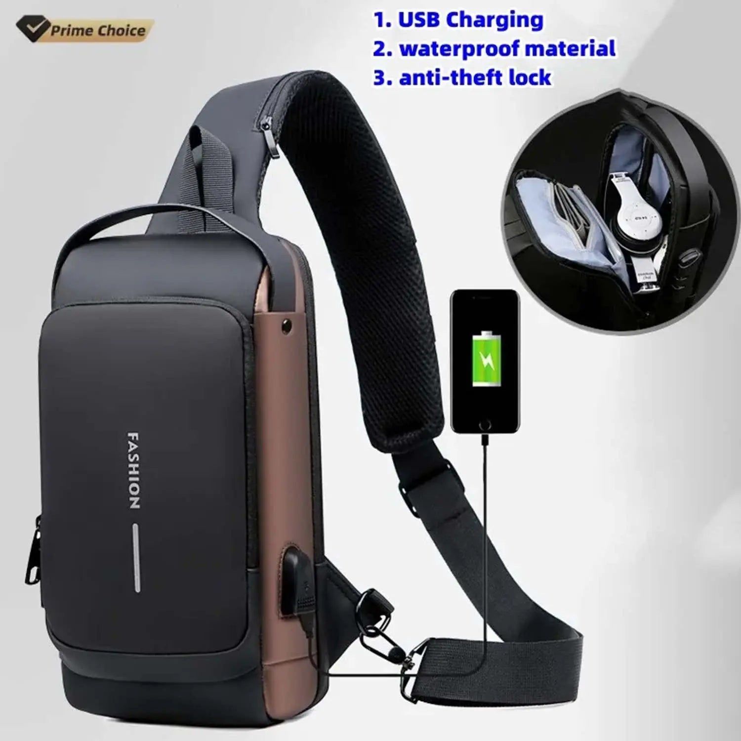 Anti-Theft USB Charging Sling Bag in (Random Color) Pure Bazaar PK