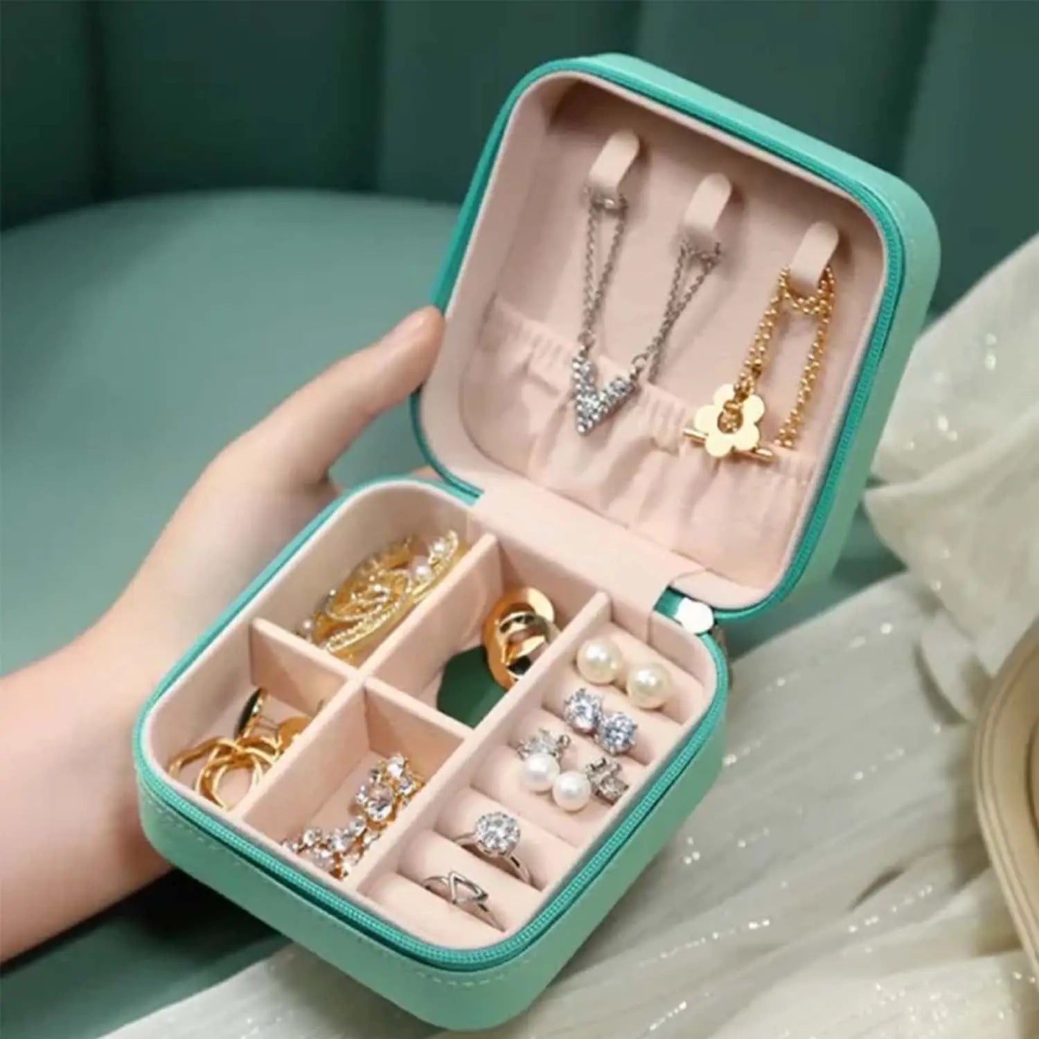 Leather Jewelry Box for Earrings, Rings, and Cosmetics in  (Random Color) - Pure Bazaar PK